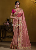 Rose Pink Embroidered Silk Saree