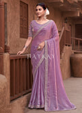 Purple Handwork Embroidery Satin Silk Saree