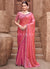 Salmon Pink Handwork Embroidery Satin Silk Saree