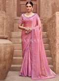 Soft Pink Handwork Embroidery Satin Silk Saree