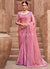 Soft Pink Handwork Embroidery Satin Silk Saree