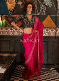 Cherry Red And Black Silk Saree