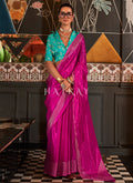 Magenta And Blue Silk Saree