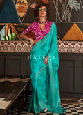 Teal And Pink Silk Saree