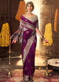 Magenta And Cream Embroidered Silk Saree