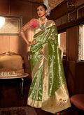 Green And Pink Paithani Silk Saree