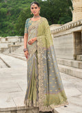 Green And Grey Multi Embroidery Saree