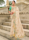 Ivory And Green Multi Embroidery Saree