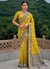 Yellow And Grey Floral Embroidery Saree