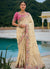 Cream Beige And Pink Floral Embroidery Saree