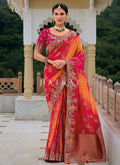 Red And Orange Floral Embroidery Saree