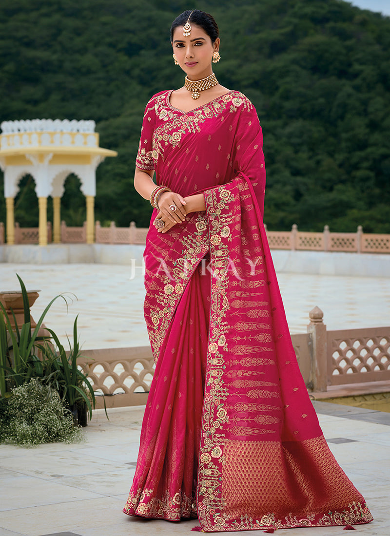 Bridal Red Floral Embroidery Saree