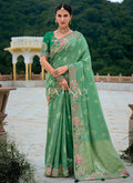 Light Green Floral Embroidery Saree