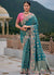 Turquoise And Pink Floral Embroidery Saree