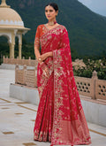 Bridal Red And Orange Floral Embroidery Saree