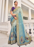 Blue And Grey Multi Embroidery Saree