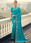 Turquoise Multi Embroidery Saree