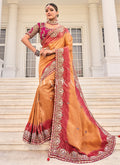 Red And Peach Multi Embroidery Saree