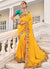 Yellow And Teal Multi Embroidery Saree