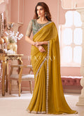 Yellow And Olive Designer Embroidered Saree