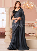 Ink Black Designer Embroidered Saree