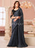 Ink Black Designer Embroidered Saree