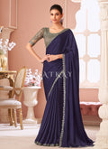 Violet And Grey Designer Embroidered Saree