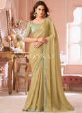 Yellow And Green Designer Embroidered Saree