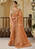 Orange Golden Multi Embroidery Tissue Silk Saree