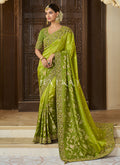 Green Ombré Multi Embroidery Tissue Silk Saree