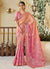 Peachish Pink Multi Embroidery Tissue Silk Saree