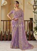 Lavender Multi Embroidery Tissue Silk Saree