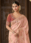 Buy Peach Tissue Silk Saree