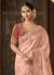 Peach Multi Embroidery Tissue Silk Saree