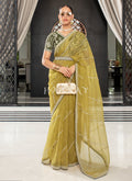 Yellow And Olive Embroidered Organza Saree