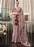 Mauve Purple Embroidered Organza Saree