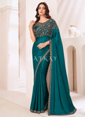 Turquoise Embroidery Silk Saree