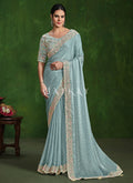 Sky Blue Multi Embroidery Premium Silk Saree