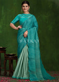 Turquoise Multi Embroidery Premium Silk Saree