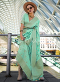 Sea Green Golden Handloom Silk Saree