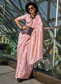 Pink Golden Handloom Silk Saree