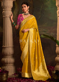 Yellow And Magenta Traditional Saree