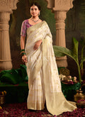 Ivory And Purple Traditional Saree