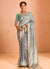 Silver Grey And Teal Embroidery Saree