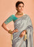 Silver Grey And Teal Embroidery Saree