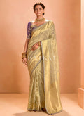 Golden Yellow And Purple Embroidery Saree