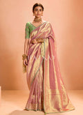 Pink And Green Embroidery Saree