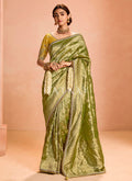 Leaf Green And Yellow Embroidery Saree