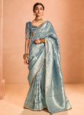 Mist Blue Embroidery Saree