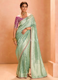 Aqua Blue And Purple Embroidery Saree